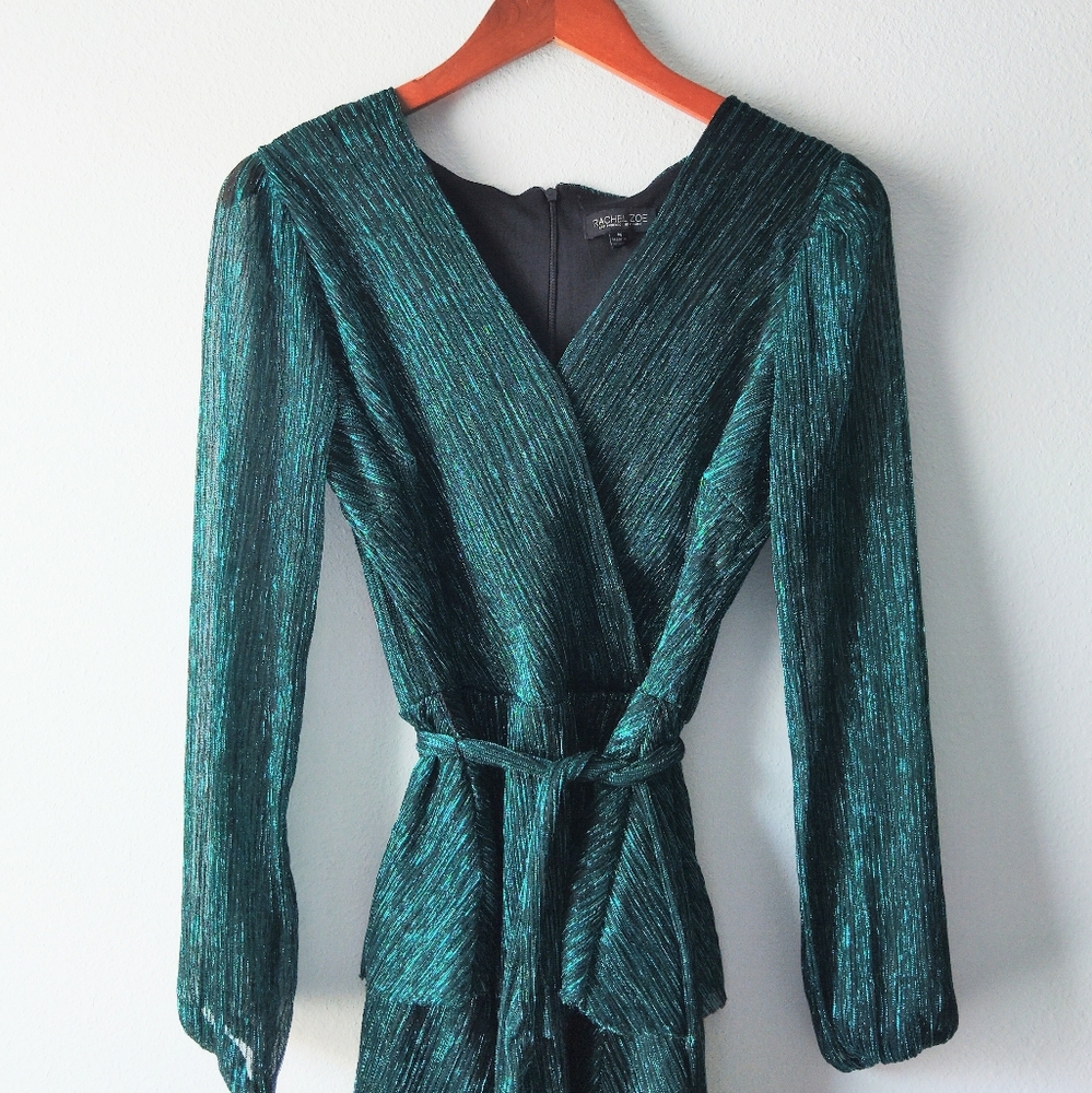 Rachel Zoe Metallic Green Long Sleeve Dress - Picture 3 of 5